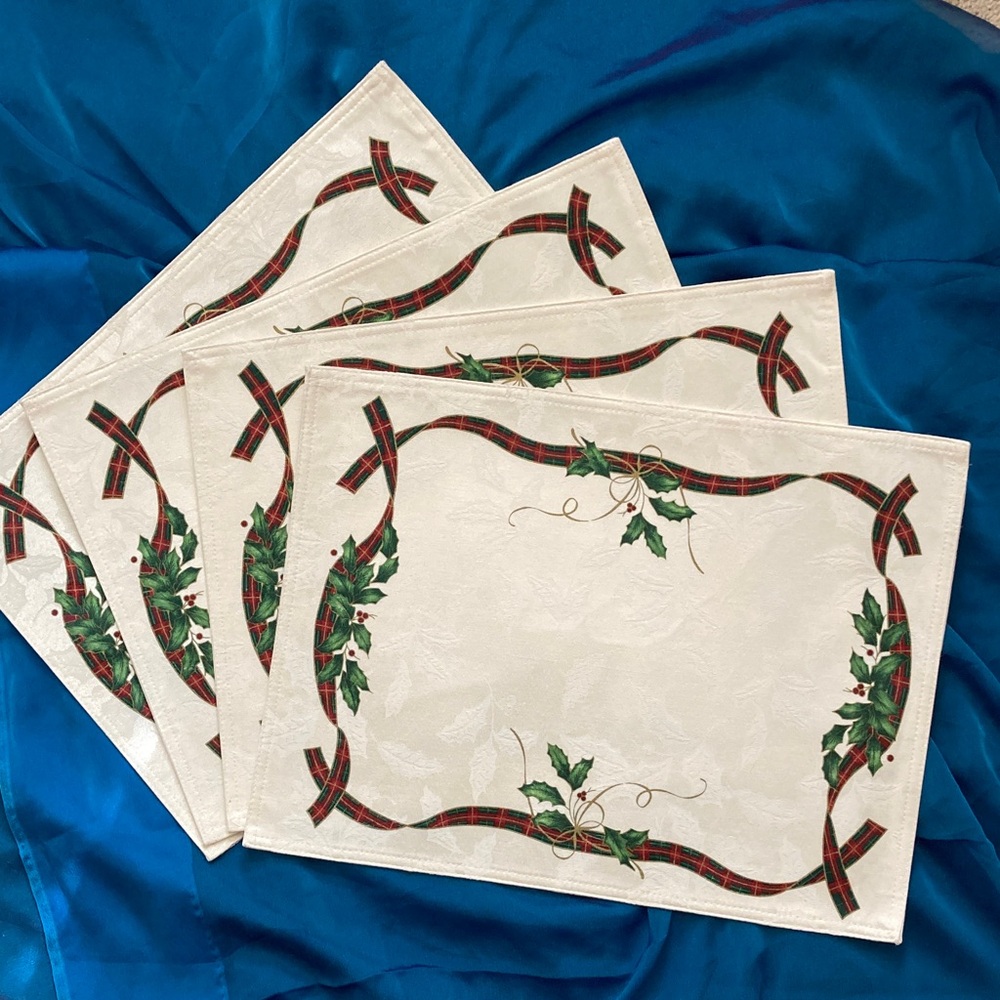 (Set of 4) Vtg Lenox Jacquard Cotton Blend Holiday Nouveau Placemat, Taiwan